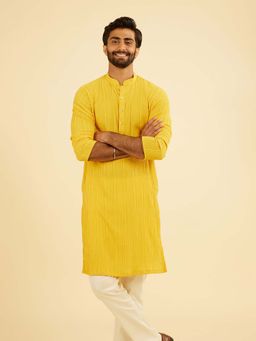 Manyavar - Mustard Yellow Spandex Kurta For Men