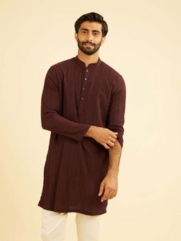 Manyavar - Wine Mid-Length Spandex Kurta For Men
