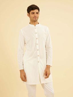 Manyavar - Graceful White Kurta Mid Length Kurta For Men