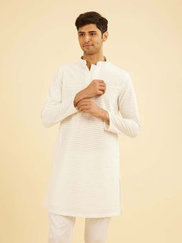 Manyavar - Ethereal White Mid Length Kurta For Men
