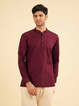 Manyavar - Maroon Cotton Fiesta Short Kurta For Men