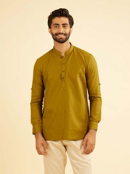 Manyavar - Olive Green Refined Short Kurta For Men
