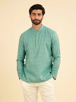 Manyavar - Green Emerald Short Kurta Ensemble For Men