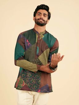 Manyavar - Lush Green Satin Short Kurta For Men