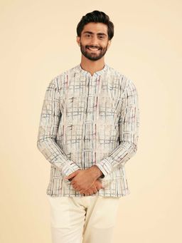 Manyavar - Knit Cream Short Kurta For Men