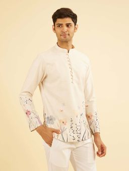 Manyavar - Beige Radiance Cotton Short Kurta For Men