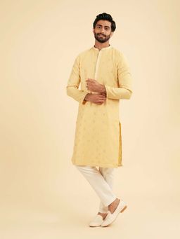 Manyavar - Saffron Yellow Adorned Kurta & Pyjama For Men