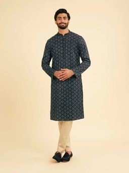 Manyavar - Lustrous Dark Teal Kurta & Pyjama Ensemble For Men