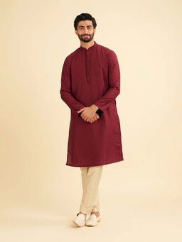 Manyavar - Maroon Majestic Bliss Kurta & Pyjama For Men