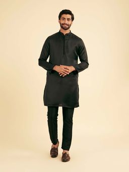 Manyavar - Black Elegance Satin Kurta & Pyjama For Men