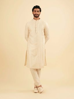 Manyavar - Beige Elegance Kurta & Pyjama For Men