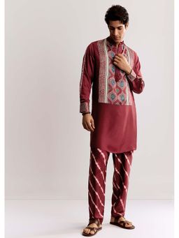 KALKI FASHION - Red Silk Kurta & Pyjama With Ajrakh Print