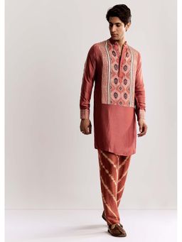 KALKI FASHION - Peach Silk Ajrakh Printed Kurta & Pyjama