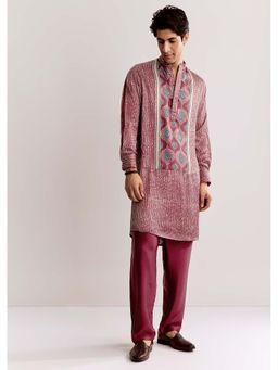 KALKI FASHION - Red Silk Kurta & Jacket with Pyjama With Ajrakh Print