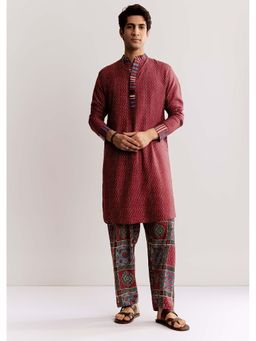 KALKI FASHION - Red Linen Kurta & Pyjama With Ajrakh Print
