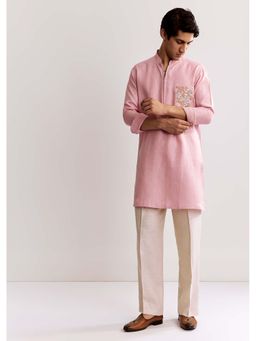 KALKI FASHION - Pink Linen Kurta & Pyjama With Embroidery