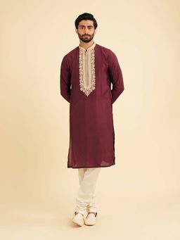 Manyavar - Maroon Majestic Elegance Kurta & Churidar For Men
