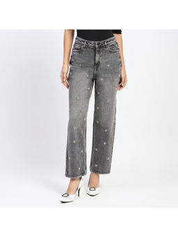 Madame - Embellished Grey Wash Straight Fit Black Denim