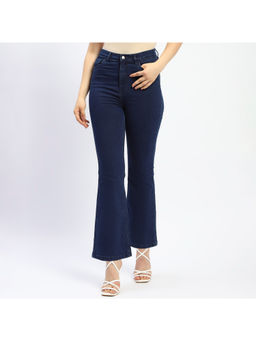 Madame - Boot Cut Solid Blue Cotton Blend Denim