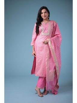 Zari Jaipur - Silk Blend Pink Kurta with Pant and Dupatta (Set of 3)
