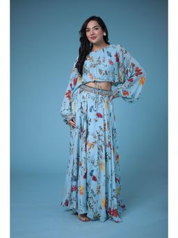 Zari Jaipur - Silk Blend Blue Printed Co-Ord (Set of 2)