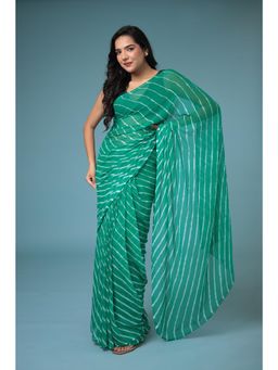 Zari Jaipur - Green Print Saree with Unstitched Blouse