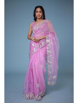 Zari Jaipur - Purple Embellished Saree with Unstitched Blouse