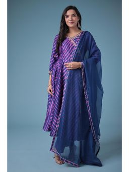 Zari Jaipur - Silk Blend Purple Kurta with Pant and Dupatta (Set of 3)
