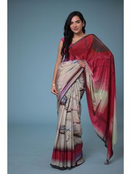 Zari Jaipur - Multi-Color Print Saree with Unstitched Blouse