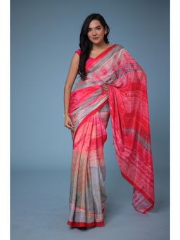 Zari Jaipur - Pink Print Saree with Unstitched Blouse