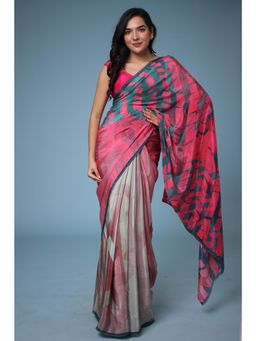 Zari Jaipur - Pink Print Saree with Unstitched Blouse
