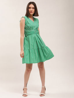 ELLE - Womens Striped Green Dress