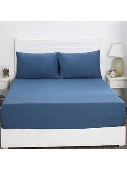 Maspar - Colorart Slumber Solid Saxsony Blue 200 TC Cotton King Bed Sheet With 2 Pillow Covers