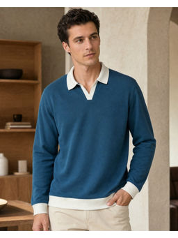 Nobero - Men Clubhouse Full Sleeve Contrast Collar Polo T-Shirt