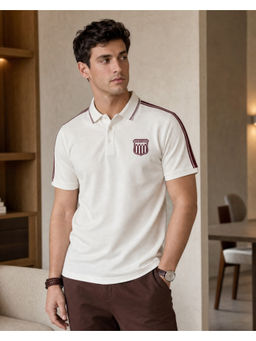 Nobero - Men White Varsity Crest Polo T-Shirt