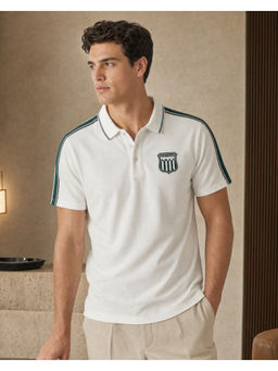 Nobero - Men White Varsity Crest Polo T-Shirt