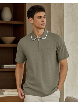 Nobero - Men Green Collar Neck Polo T-Shirt