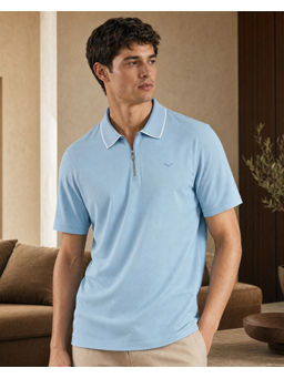 Nobero - Men Blue Collar Neck Polo T-Shirt