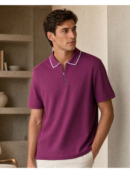 Nobero - Men Purple Collar Neck Polo T-Shirt