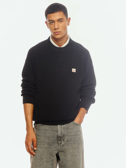Calvin Klein - Black Textured Relaxed Fit Cotton Sweater