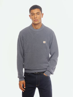 Calvin Klein - Grey Textured Relaxed Fit Cotton Sweater