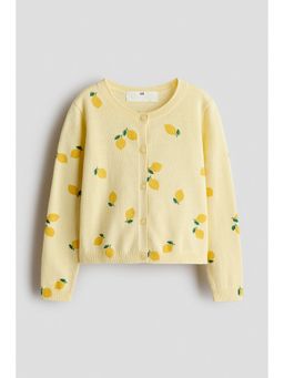 H&M - Girls Yellow Fine-Knit Printed Cardigan