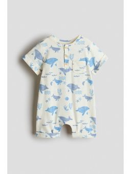 H&M - Unisex White Printed Cotton Romper Suit