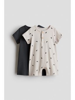 H&M - Boys Beige 2-Pack Short Cotton Romper Suits