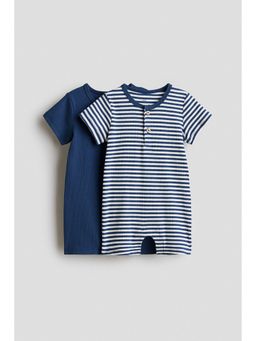 H&M - Boys White 2-Pack Short Cotton Romper Suits