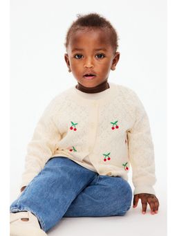 H&M - Girls Beige Embroidery-Detail Cardigan