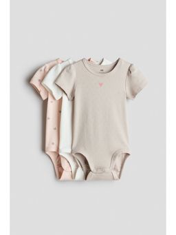 H&M - Girls Beige 3-Pack Cotton Bodysuits