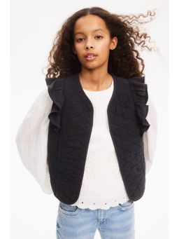 H&M - Girls Black Flounced Cotton Muslin Waistcoat