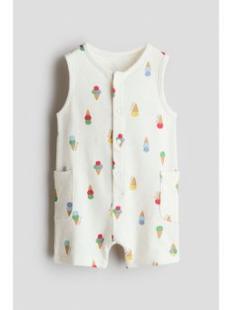 H&M - Boys White Cotton Terry Romper Suit