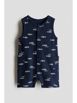 H&M - Boys Blue Cotton Terry Romper Suit